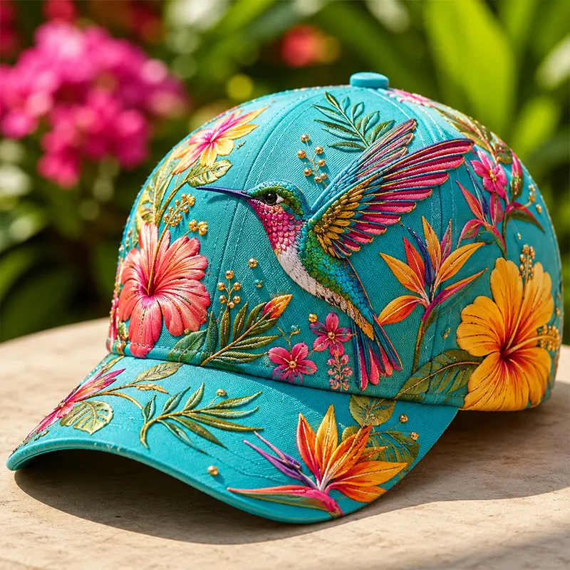 Hummingbird & Floral Art Print Casual Baseball Cap